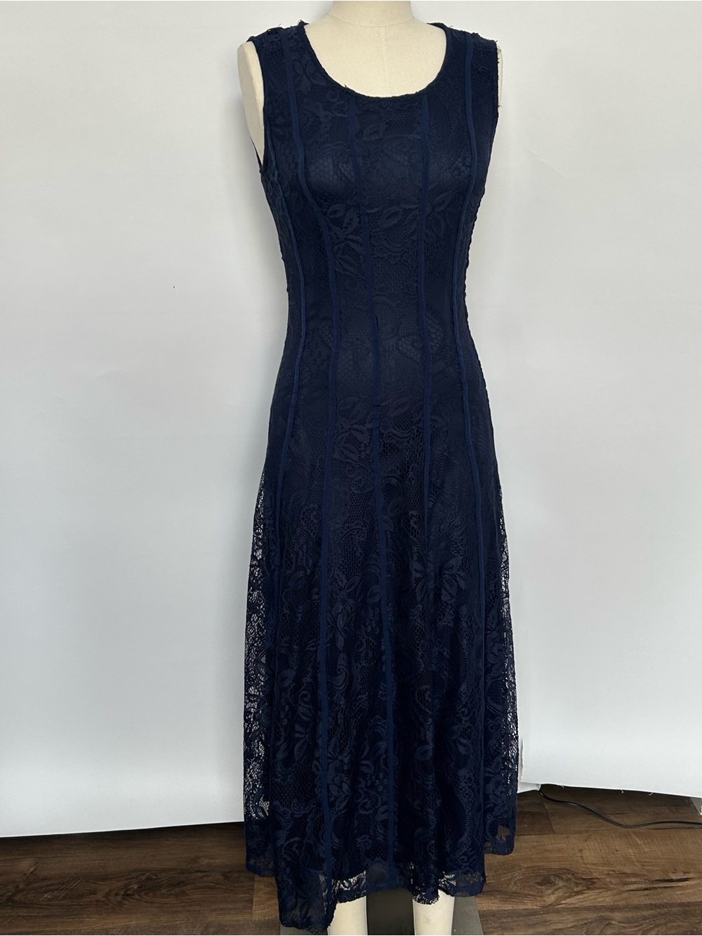 Sleeveless Navy Lace Midi Dress